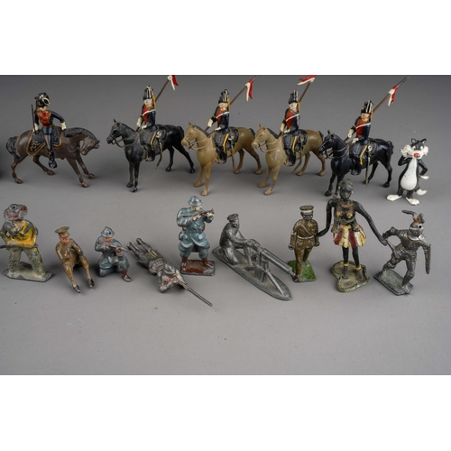 747 - Assorted hand painted cast metal model soldiers, cavalry and assorted Artillery guns, Medieval trebu... 