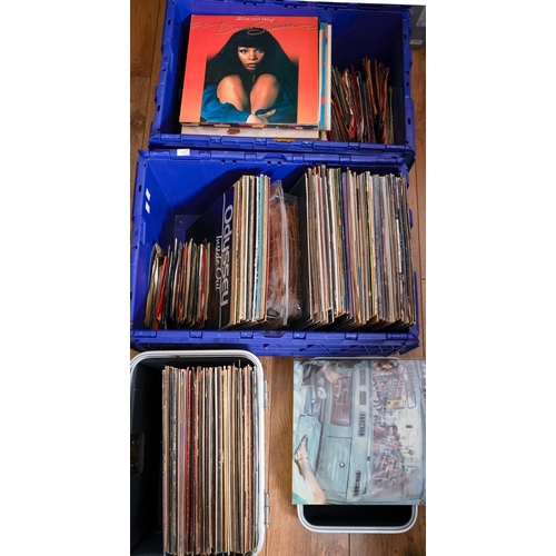 755 - A collection of approximately two hundred and twenty  seven LPs and  singles in a yellow record case... 