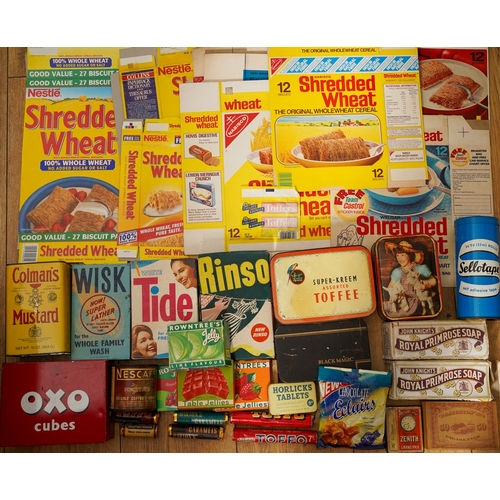 760 - A box of vintage tins, vintage packaging and other ephemera including Rowntree's table jellies, Tide... 