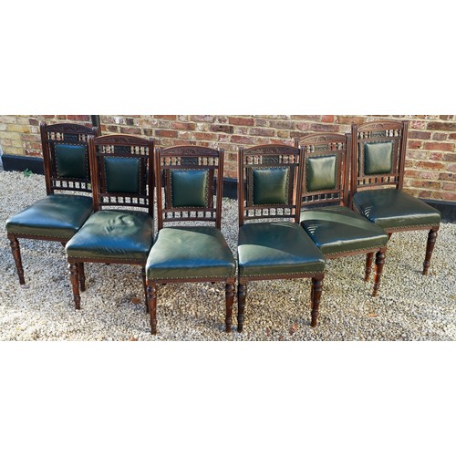 773 - Set of 6 dinning chairs with upholstered ( fully restored 30 years ago) seats, carved detail to back... 