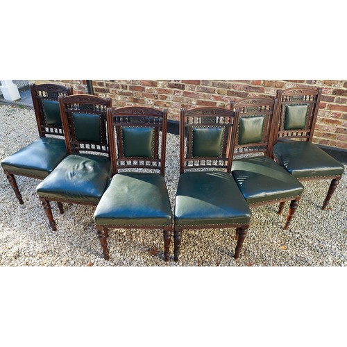 773 - Set of 6 dinning chairs with upholstered ( fully restored 30 years ago) seats, carved detail to back... 