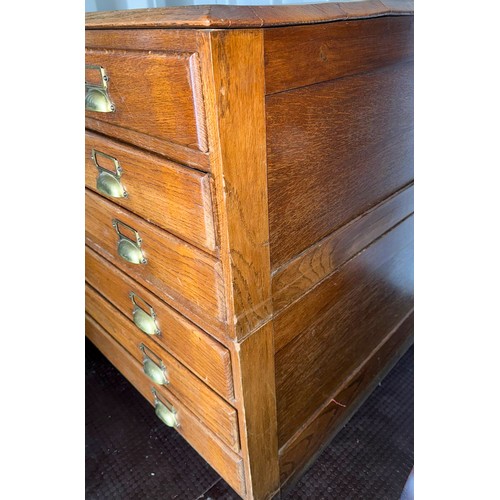 775 - Large Oak ( comes in 2 parts) map/ drawing 6 draw storage collectors cabinet with brass handles, 86c... 