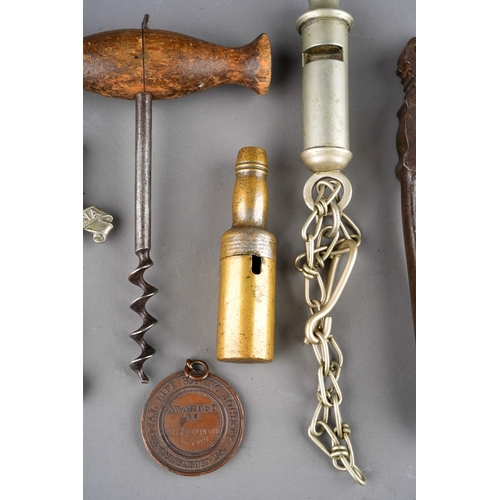 906 - A mixed group of collectable items including a brass John Dewar & Sons Old Highland Whisky bottle co... 