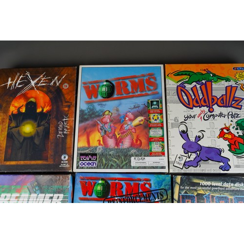 923 - 4 boxed PC CD Rom Computer Games comprising Worms, Worms Reinforcements, Oddballz and Hexen together... 