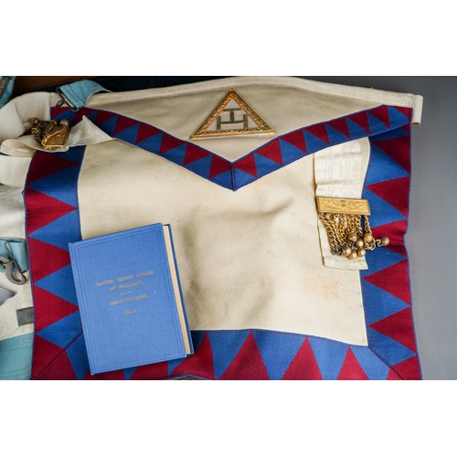 935 - A case of Masonic regalia including a medallion in a 9 ct gold mount with an eagle-shaped broach wit... 