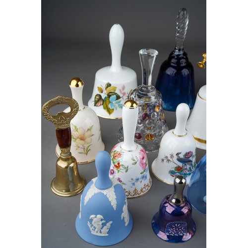 937 - A collection of 26 ceramic, glass and metal ornamental bells including Wedgewood, Jasperware and bon... 