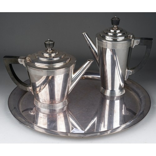 938 - A Mappin & Webb silver plated Art Deco style two-piece Tea and Coffee Set with ebonised handles patt...