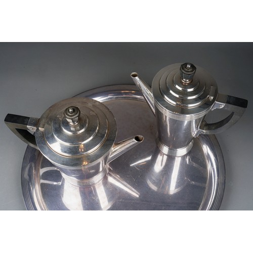 938 - A Mappin & Webb silver plated Art Deco style two-piece Tea and Coffee Set with ebonised handles patt... 