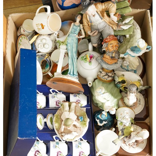 942 - Collection of ceramics to include Capo DiMonte figures, box of small tiles, together with glassware ... 