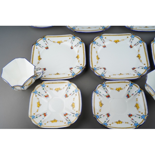 5 - A Shelley Queen Anne shape part tea set in the Garland of Fruit pattern, no. 11705, regd. design 723... 