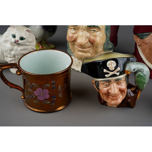 18 - Assorted ceramics to include four Royal Doulton character jugs, two large; one Simon the Cellarer an... 