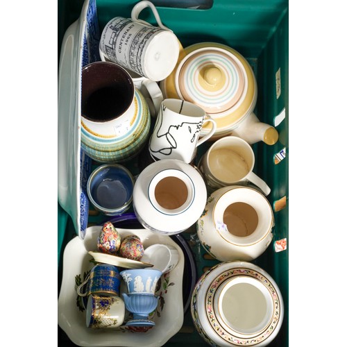 40 - Two boxes of Miscellaneous Items including vases, plates i.e. Royal Crown Derby, Studio pottery, box... 