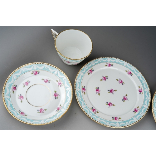 57 - A set of three 19th century KPM Berlin breakfast cups, saucers and tea plates, relief moulded gilt r... 