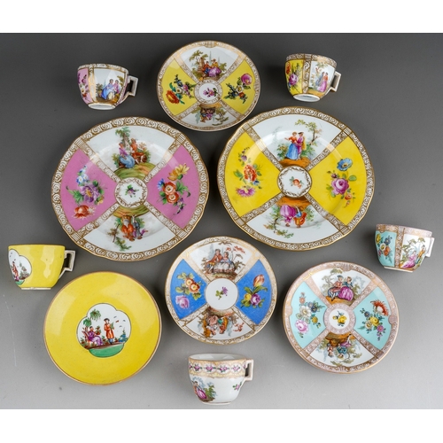 58 - A collection of late 19th and early 20th century Dresden and other German porcelain tea ware, compri... 