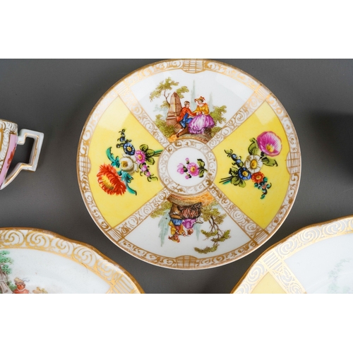 58 - A collection of late 19th and early 20th century Dresden and other German porcelain tea ware, compri... 