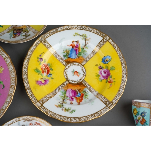 58 - A collection of late 19th and early 20th century Dresden and other German porcelain tea ware, compri... 