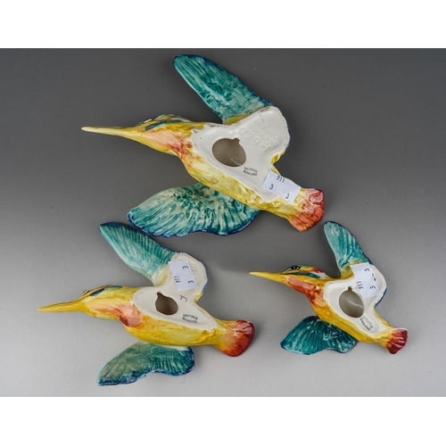 60 - A set of three graduated Beswick Kingfisher wall plaques, model nos. 729-1, 729-2 and 729-3, gloss, ... 