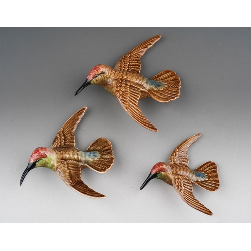 63 - A set of three graduated Beswick Hummingbird wall plaques, model nos 1023-1, 1023-2 & 1023-3, wingsp... 