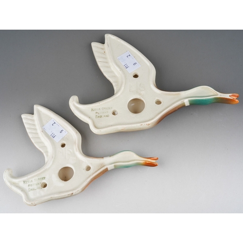 65 - Two graduated Keele Street Pottery flying duck wall plaques, large and medium size, length of larges... 