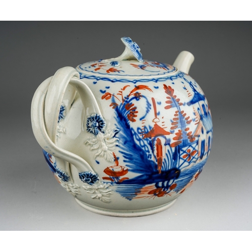 69 - Century bullet shaped Creamware teapot, with pearlware glaze and chinoiserie decoration