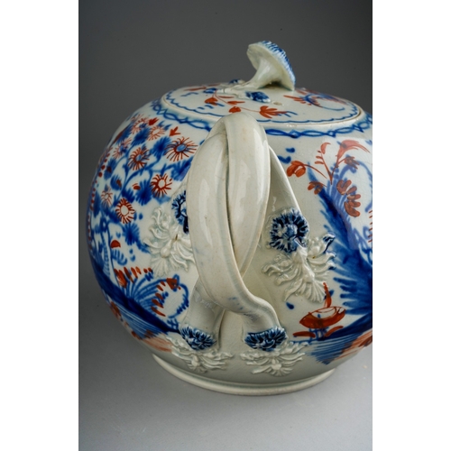 69 - Century bullet shaped Creamware teapot, with pearlware glaze and chinoiserie decoration