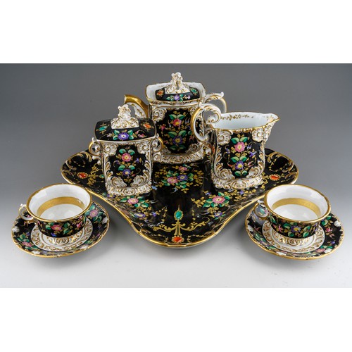 75 - A Paris porcelain tea\coffee set to include a pair of cups and saucer, coffee pot and cover (repair ... 