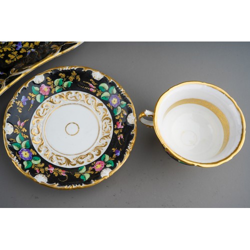 75 - A Paris porcelain tea\coffee set to include a pair of cups and saucer, coffee pot and cover (repair ... 