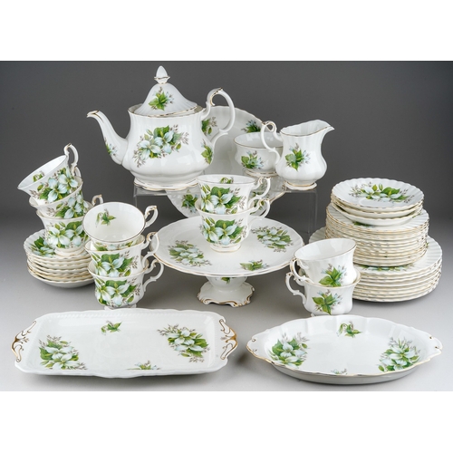 82 - A Royal Albert Trillum pattern part tea set to include: teapot, 9 tea cups, 12 side plates, 8 lunch ... 