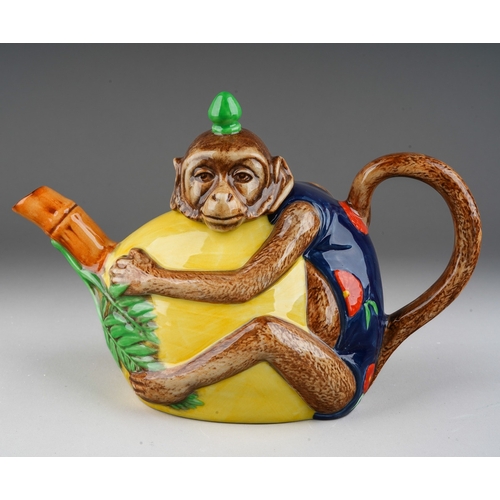 116 - Minton majolica style archive collection monkey teapot limited edition of 1793 no 467 in original bo... 