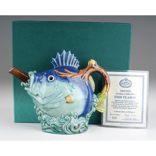 118 - Minton archive collection fish teapot limited edition of 2500 this is no 500 in original box with th... 