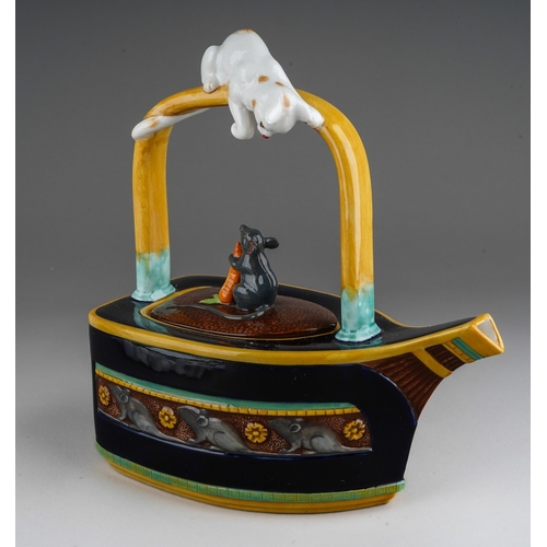 119 - Minton archive collection majolica style cat and mouse teapot limited edition 2500 this no 584 with ... 