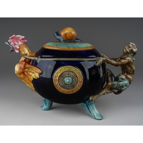 120 - Minton archive collection majolica style cockerel and monkey teapot limited edition of 1000 this is ... 