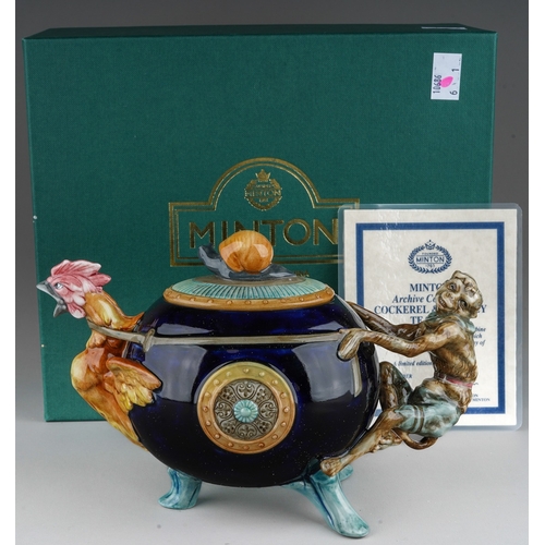 120 - Minton archive collection majolica style cockerel and monkey teapot limited edition of 1000 this is ... 