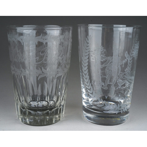 124 - A late 19th Century tumbler belonging to William Boffey, etched with ferns together with a Modern tu... 