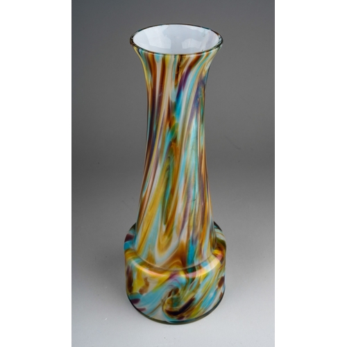 131 - An early 20th century iridescent cased and marbled glass vase in the manner of Rindskopf, conical fo... 