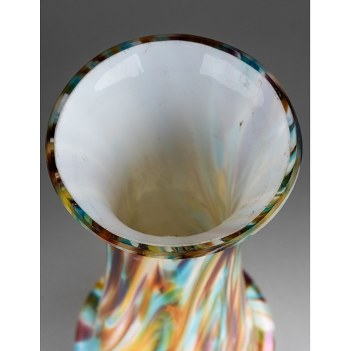 131 - An early 20th century iridescent cased and marbled glass vase in the manner of Rindskopf, conical fo... 