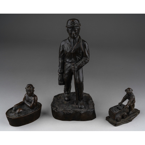 218 - Three Modern cold cast bronze figures of Miners., various sizes (3)