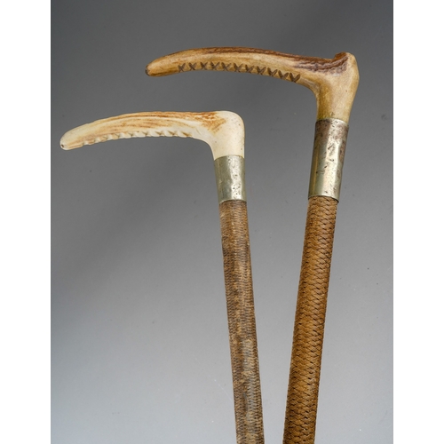 219 - Two hunting crops with bone handles, one marked STEEL Ltd