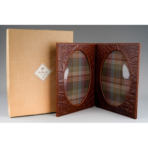 220 - A boxed Mulberry 'Large Double Frame Nile' in walnut crocodile skin, oval perspex apertures with tar... 