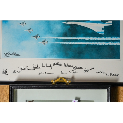 222 - Aviation Interest - Concorde and the Red Arrows flying in formation, with signatures in black ink (u... 