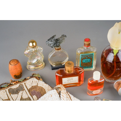 238 - A group of collectable items, including two vintage beaded evening bags, a silver dressing table mir... 