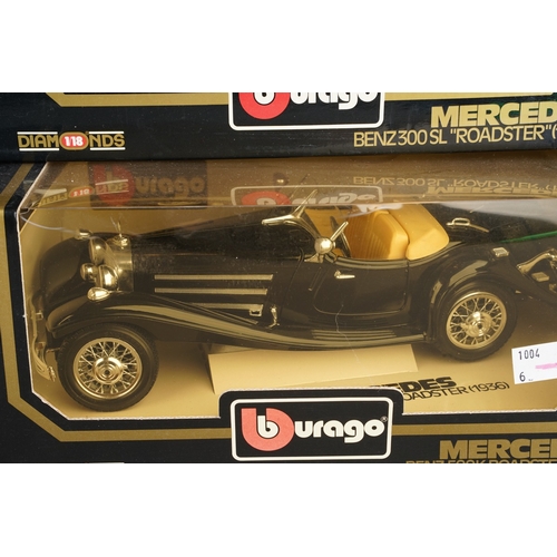 277 - Five boxed Burago Diamonds 1/18 scale diecast Mercedes model cars, comprising 500K Roadster (1936), ... 