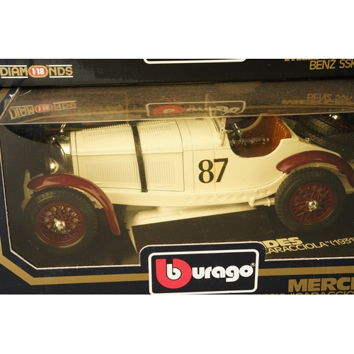 277 - Five boxed Burago Diamonds 1/18 scale diecast Mercedes model cars, comprising 500K Roadster (1936), ... 