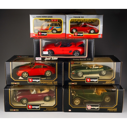 278 - Seven boxed Burago die cast scale models, comprising four 1:18 scale Diamonds models - Porsche 911 C... 