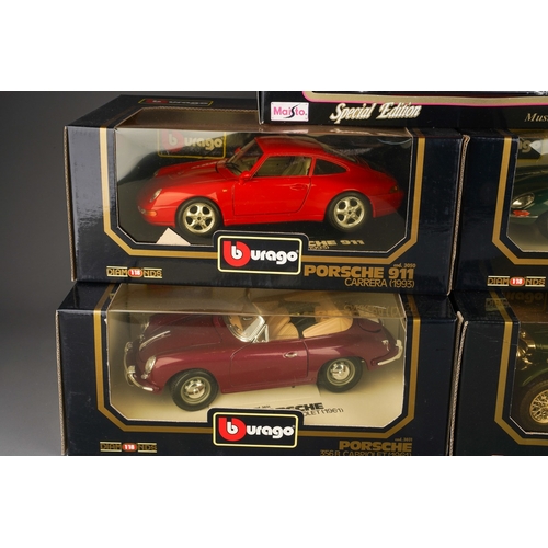 278 - Seven boxed Burago die cast scale models, comprising four 1:18 scale Diamonds models - Porsche 911 C... 