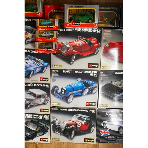 280 - Two boxes of mostly Burago boxed diecast model vehicles, comprising nine Burago 1:18, 1:24 and 1:25 ... 