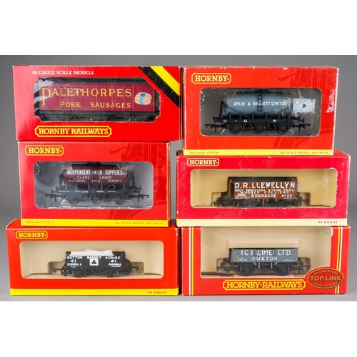 289 - Six boxed Hornby OO gauge items of rollingstock, R6302 7 Plank wagon Llewellyn, R6377 6 wheel Milk T... 