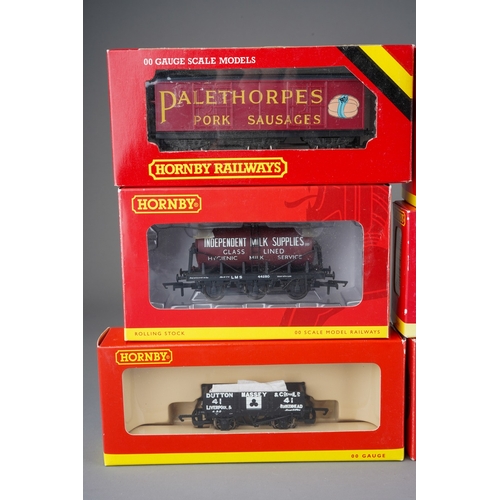 289 - Six boxed Hornby OO gauge items of rollingstock, R6302 7 Plank wagon Llewellyn, R6377 6 wheel Milk T... 