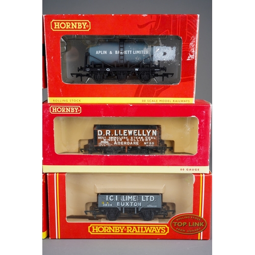 289 - Six boxed Hornby OO gauge items of rollingstock, R6302 7 Plank wagon Llewellyn, R6377 6 wheel Milk T... 