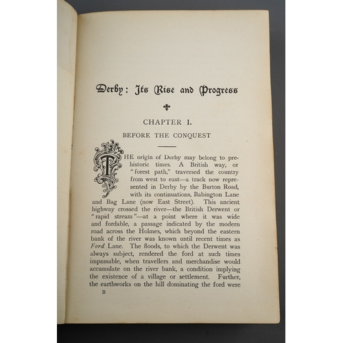 425 - Wilson, A W., Derby Its Rise and Progress, published Bemrose & Sons Ltd., 1906, with map, gilt toole... 